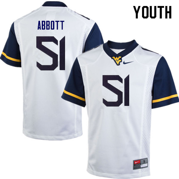 Youth #51 Jake Abbott West Virginia Mountaineers College Football Jerseys Sale-White - Click Image to Close
